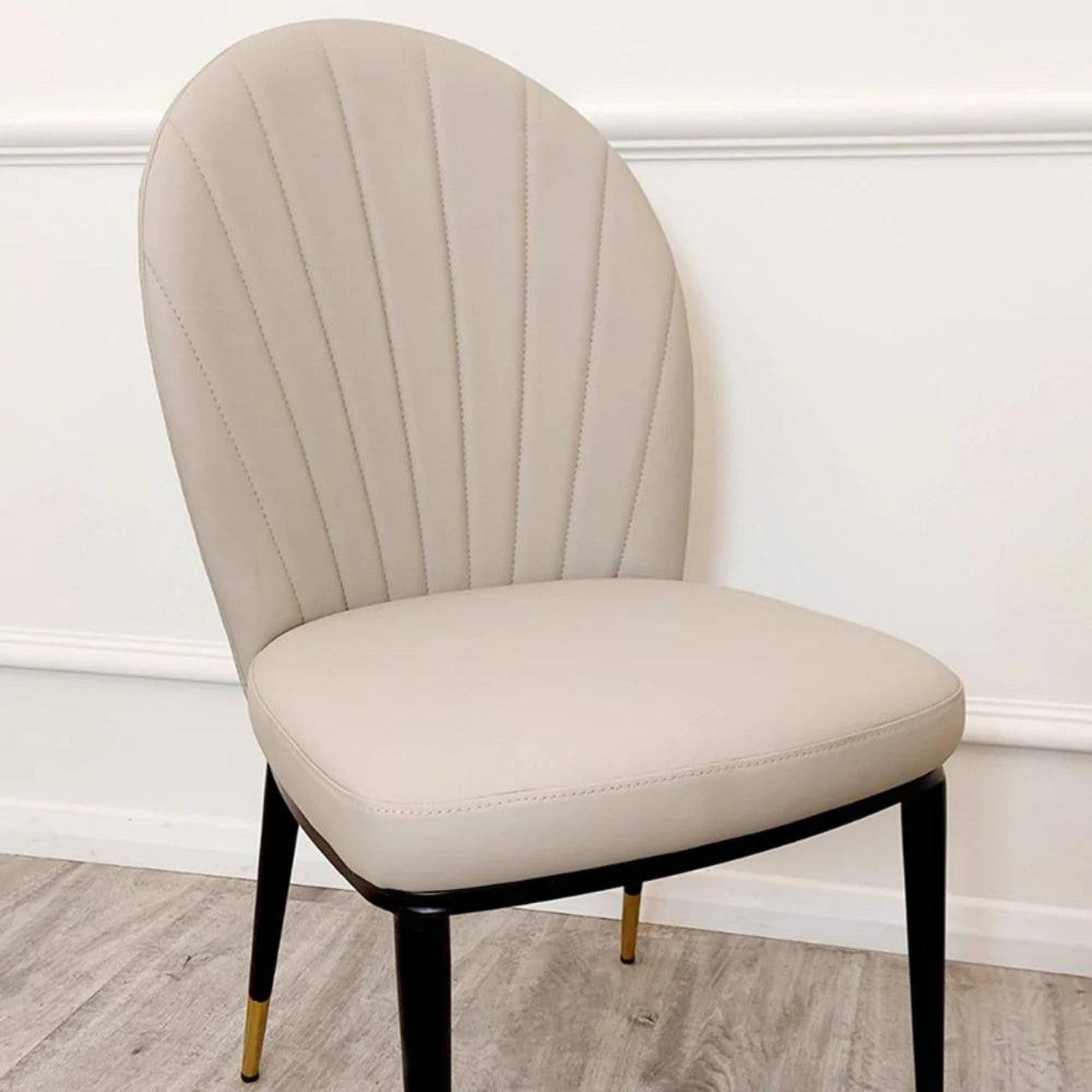 Etta Beige Leather Dining Chair with Black & Gold Feet - UK Online Furniture