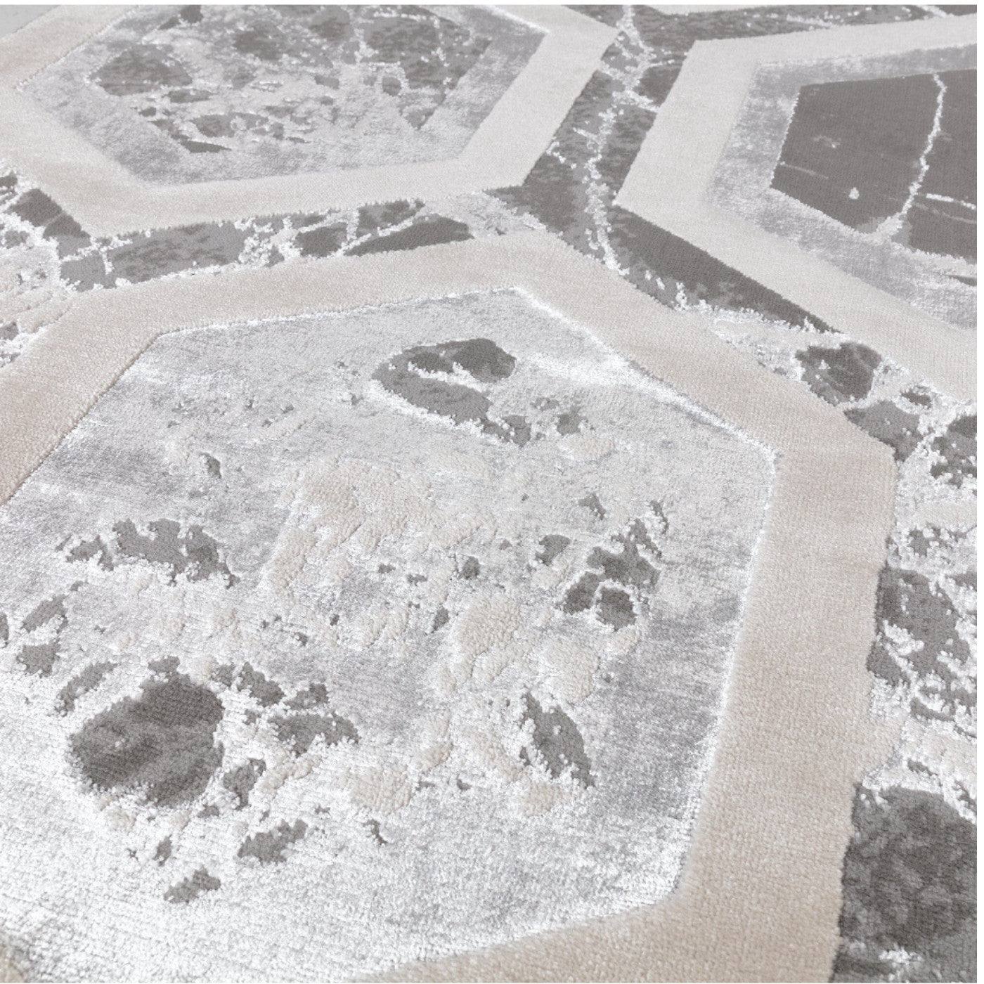 Aurora Crystal Metallic Silver Rug - Abstract & Geometric - UK Online Furniture