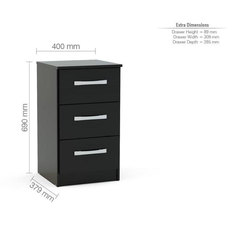 High-Gloss Lynx 3 Drawer Bedside in Grey, Black, White, Brown, Silver - UK Online Furniture