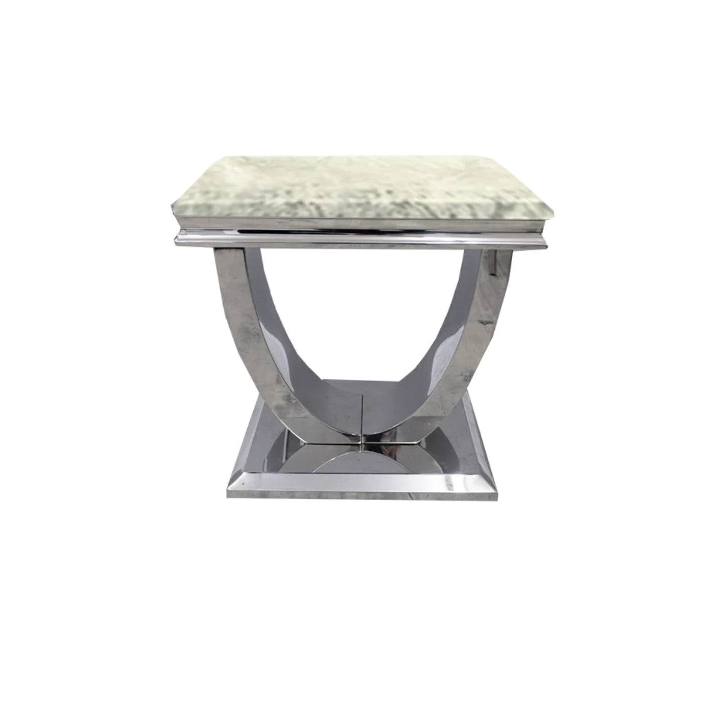 Arial Marble or Glass Lamp Table with Curved Stainless Steel Base - UK Online Furniture