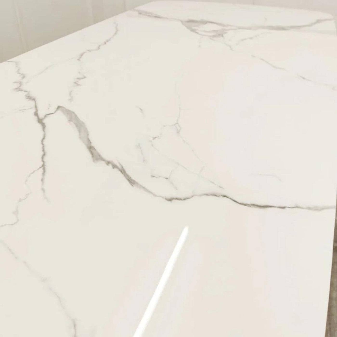 Orion Gold Dining Table with Polar White Sintered Stone Top - UK Online Furniture