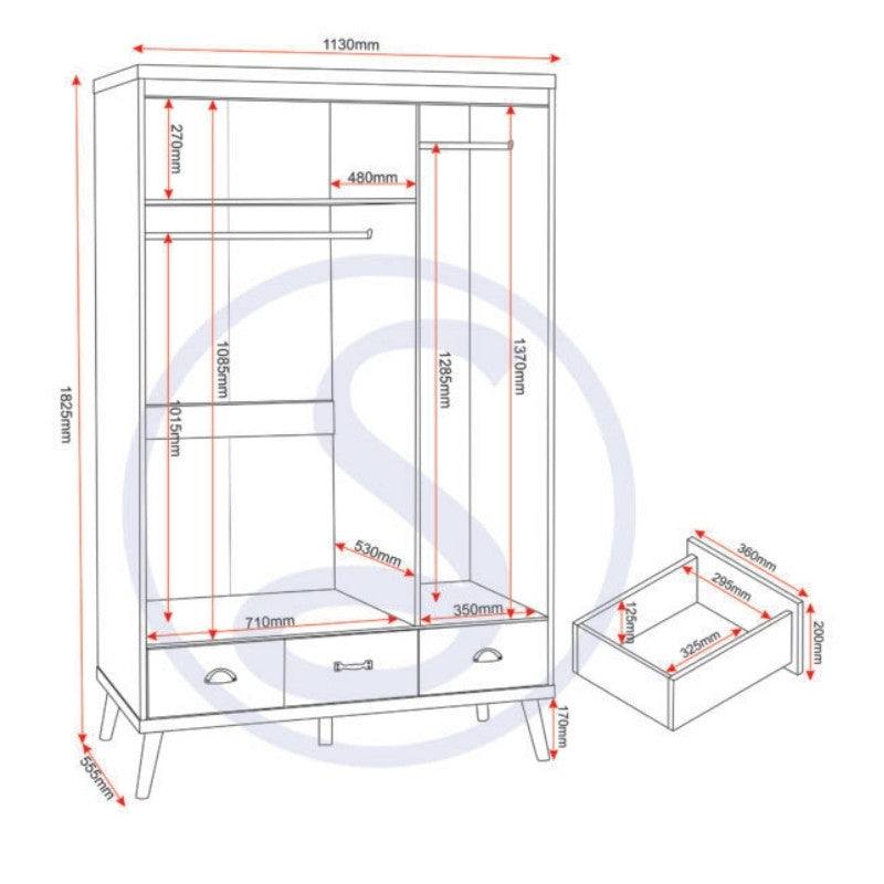 Nordic 3 Door 3 Drawer Wardrobe in Beige - UK Online Furniture