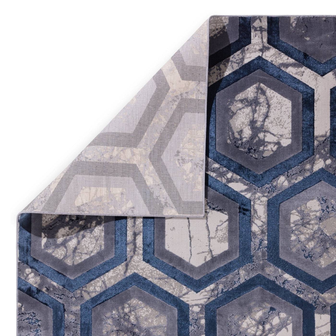Aurora Hexagon Blue & Grey Rug - Abstract & Geometric - UK Online Furniture
