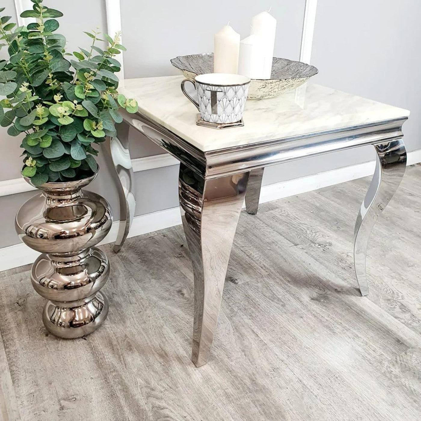 Louis Marble or Glass Lamp Table with Stainless Steel Legs - UK Online Furniture