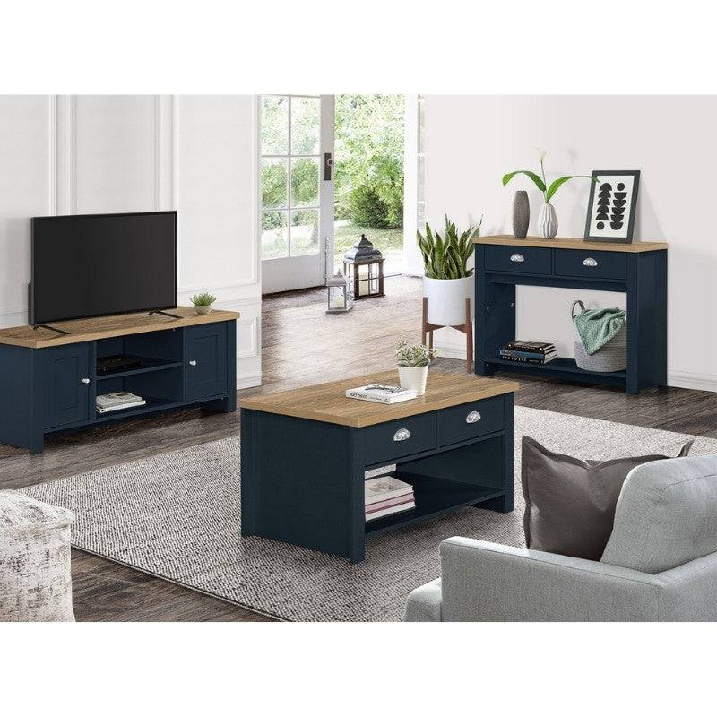 Highgate 2 Drawer Coffee Table - Navy, Cream, Grey - UK Online Furniture
