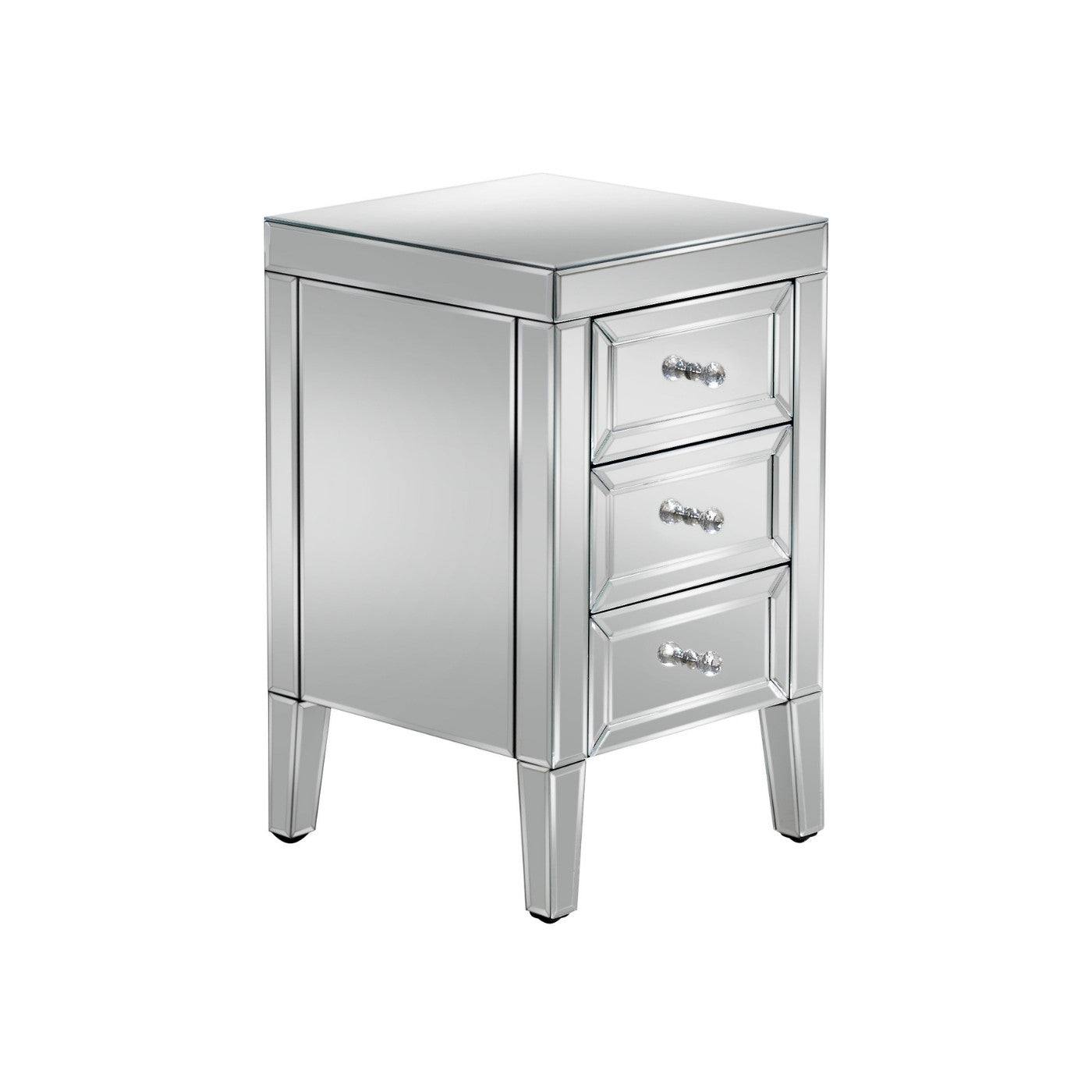 Valencia 3 Drawer Mirrored Glass Bedside - UK Online Furniture
