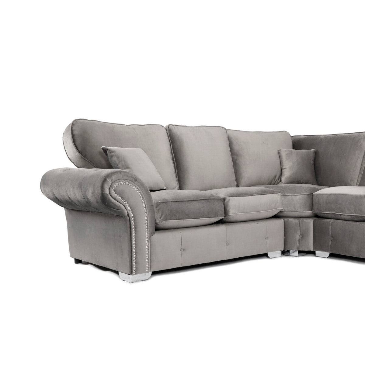 Oakland Full Back Velvet Corner Sofa in Grey Velvet - UK Online Furniture