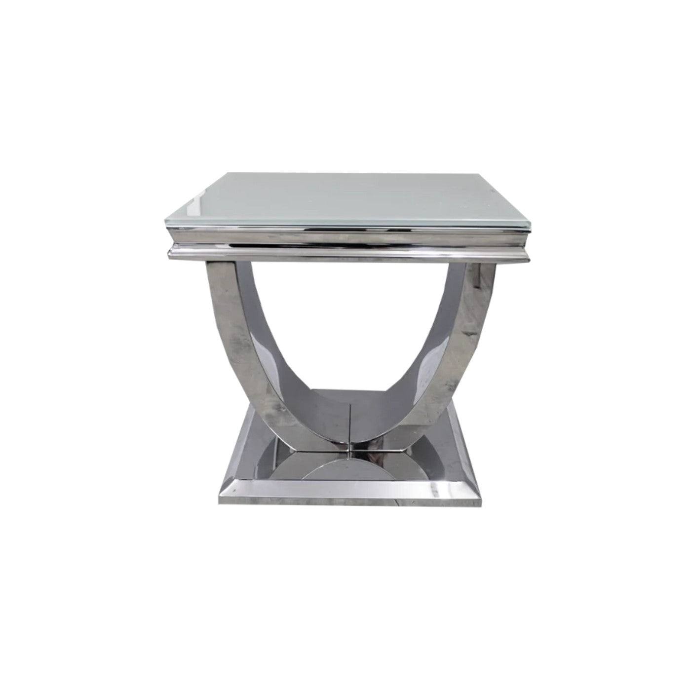 Arial Marble or Glass Lamp Table with Curved Stainless Steel Base - UK Online Furniture