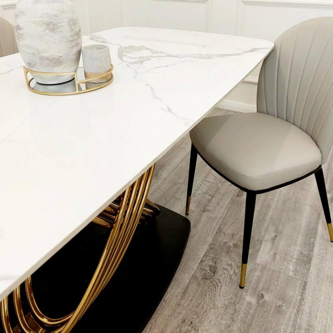 Orion Gold Dining Table with Polar White Sintered Stone Top - UK Online Furniture