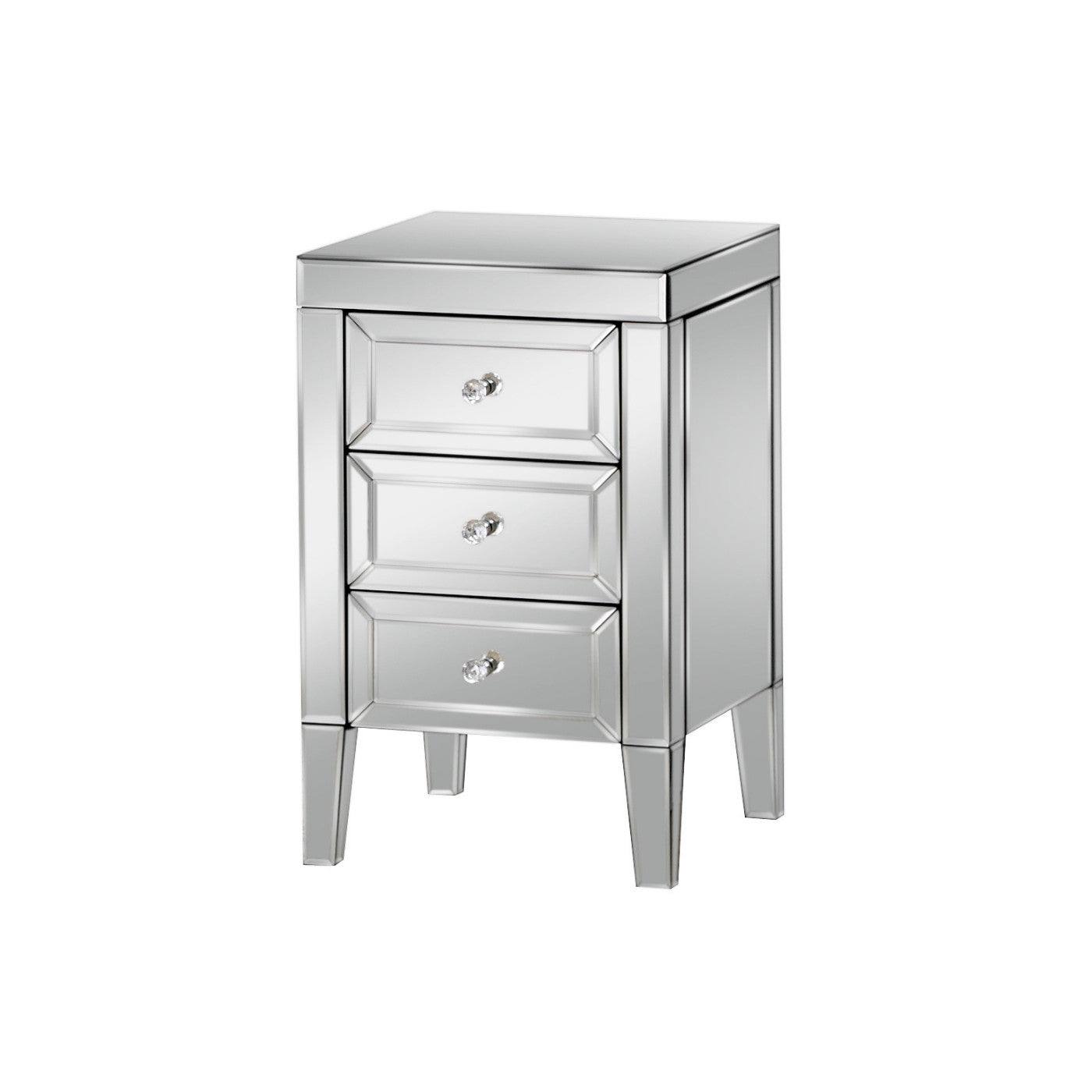 Valencia 3 Drawer Mirrored Glass Bedside - UK Online Furniture