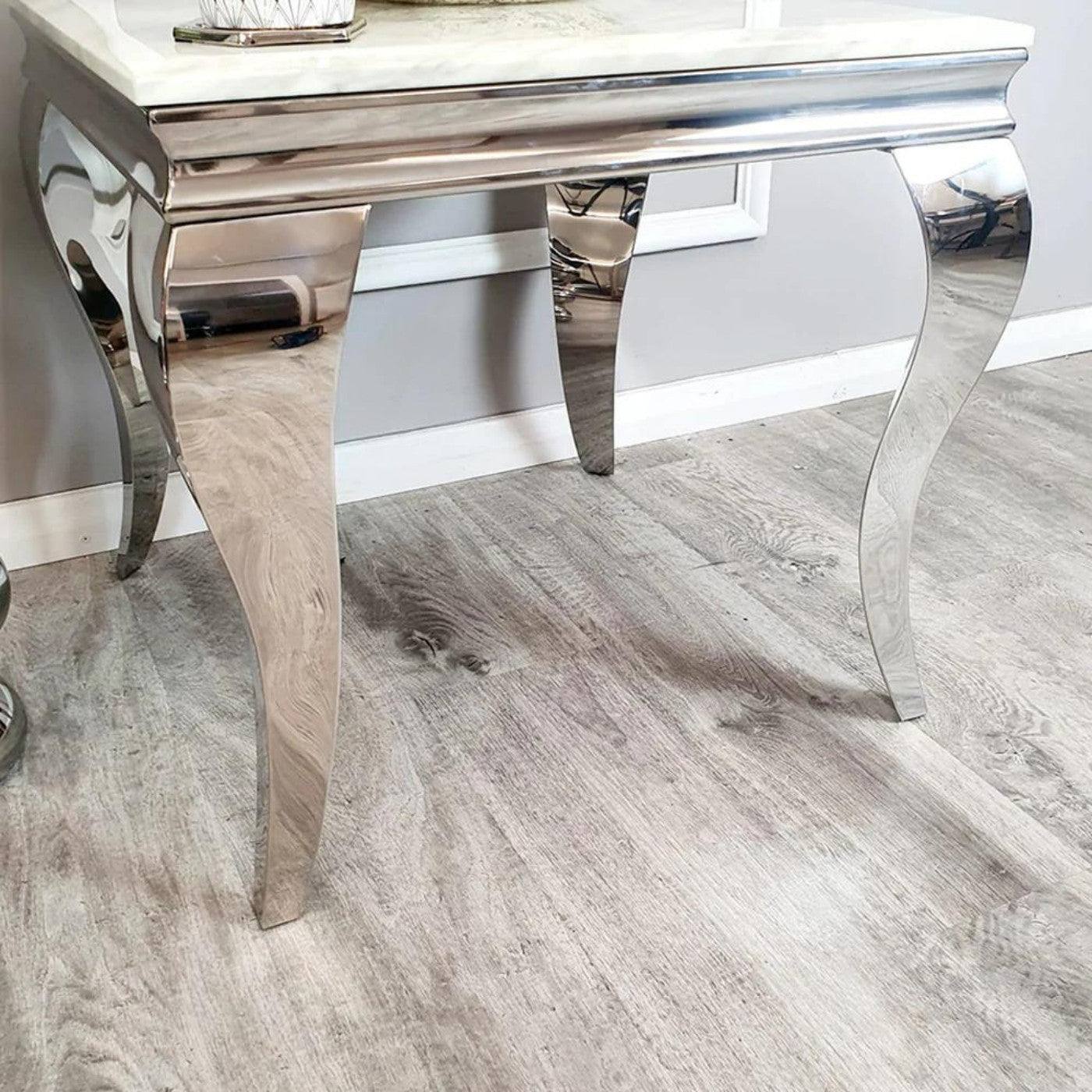 Louis Marble or Glass Lamp Table with Stainless Steel Legs - UK Online Furniture