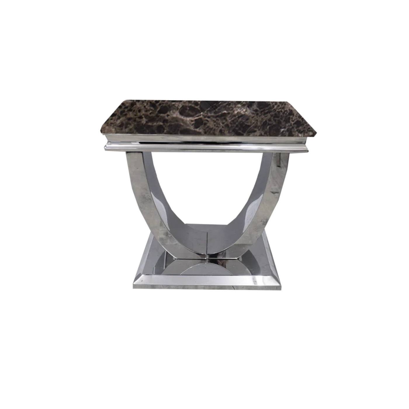 Arial Marble or Glass Lamp Table with Curved Stainless Steel Base - UK Online Furniture