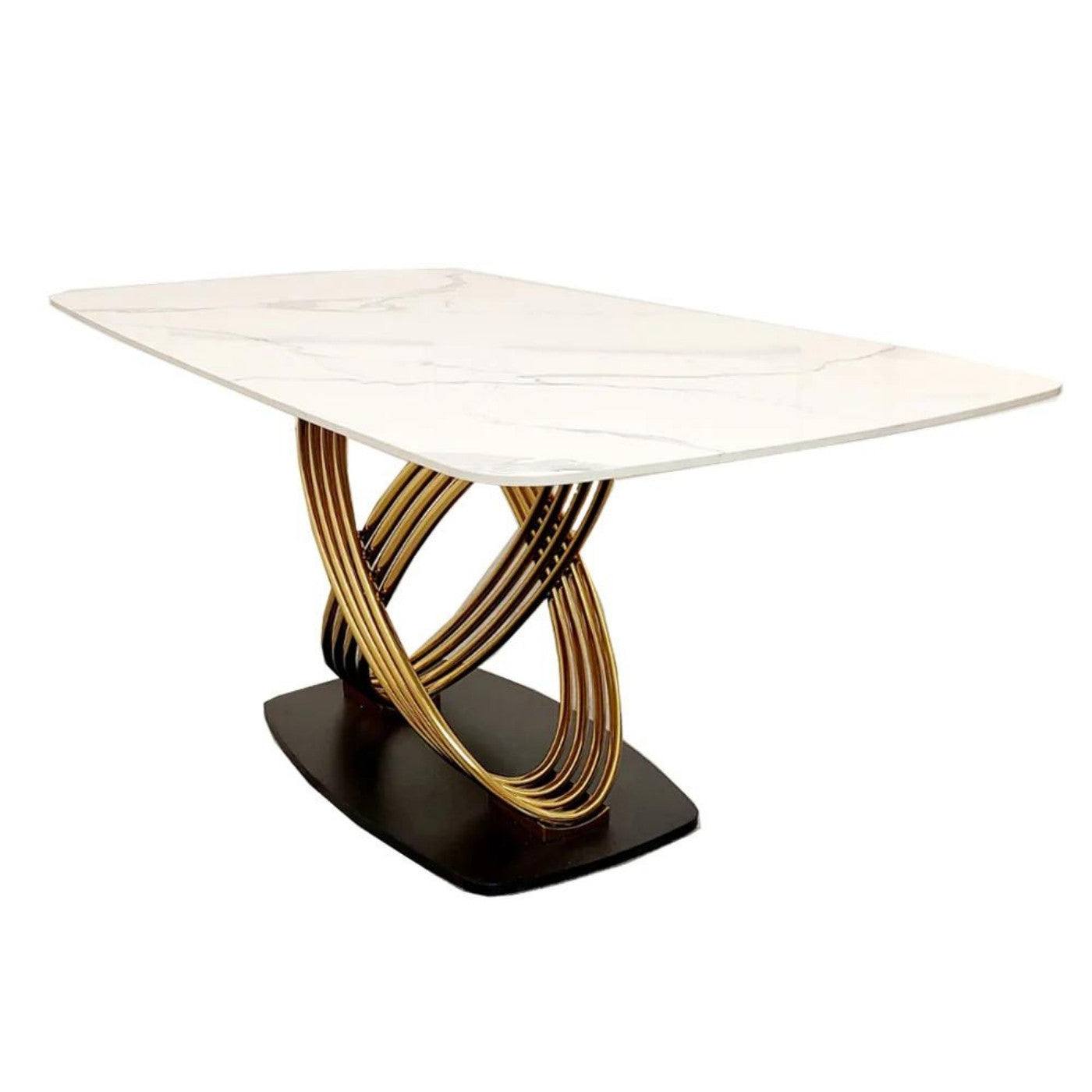 Orion Gold Dining Table with Polar White Sintered Stone Top - UK Online Furniture