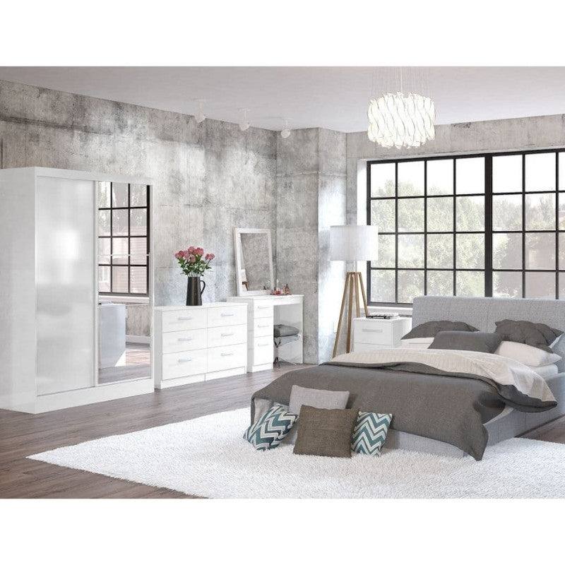 Lynx 2 Door Sliding Mirrored Wardrobe in White - UK Online Furniture