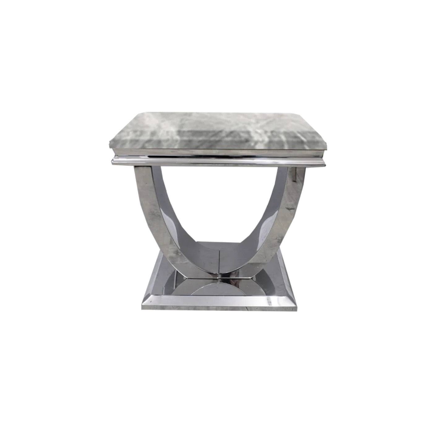 Arial Marble or Glass Lamp Table with Curved Stainless Steel Base - UK Online Furniture