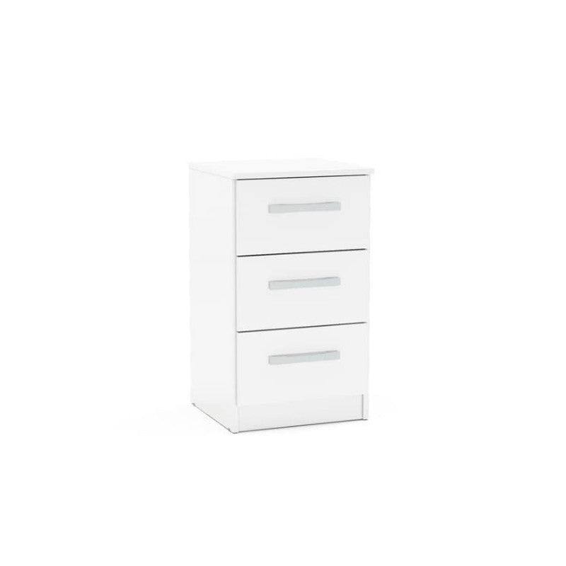 High-Gloss Lynx 3 Drawer Bedside in Grey, Black, White, Brown, Silver - UK Online Furniture