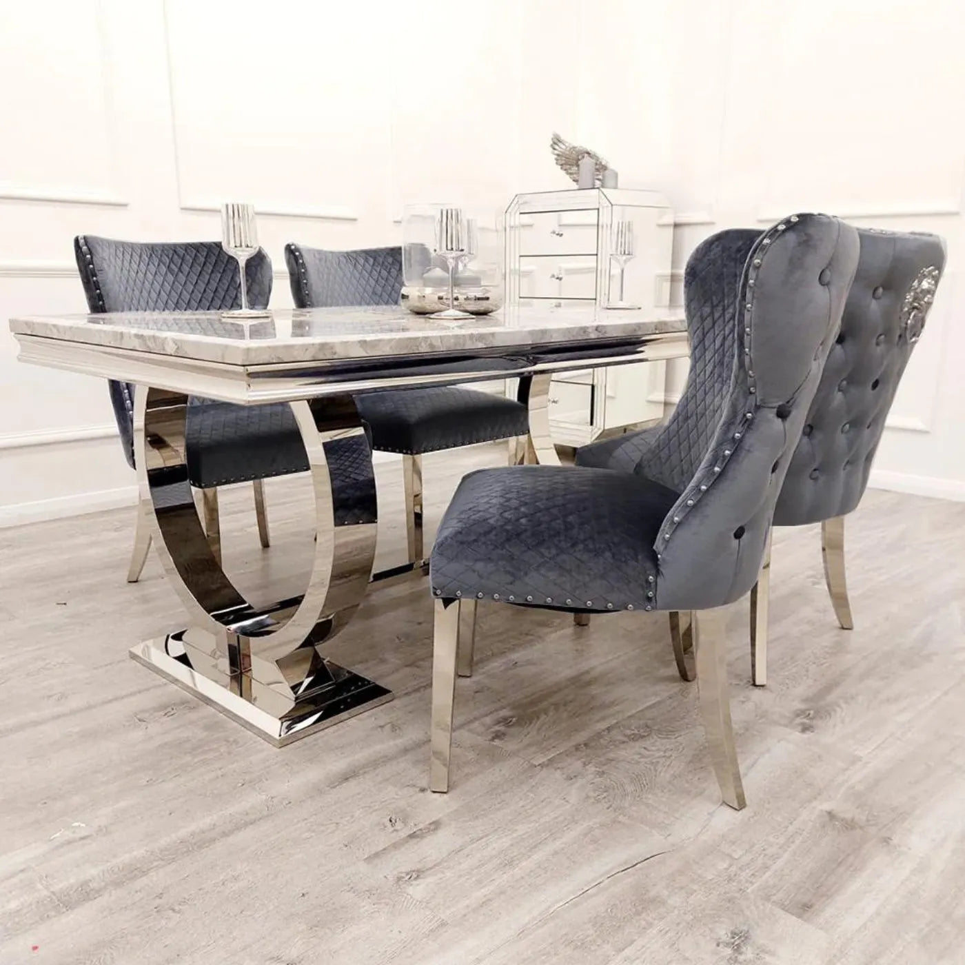 Arriana Dining Table - White, Grey, or Black Marble Effect or Glass