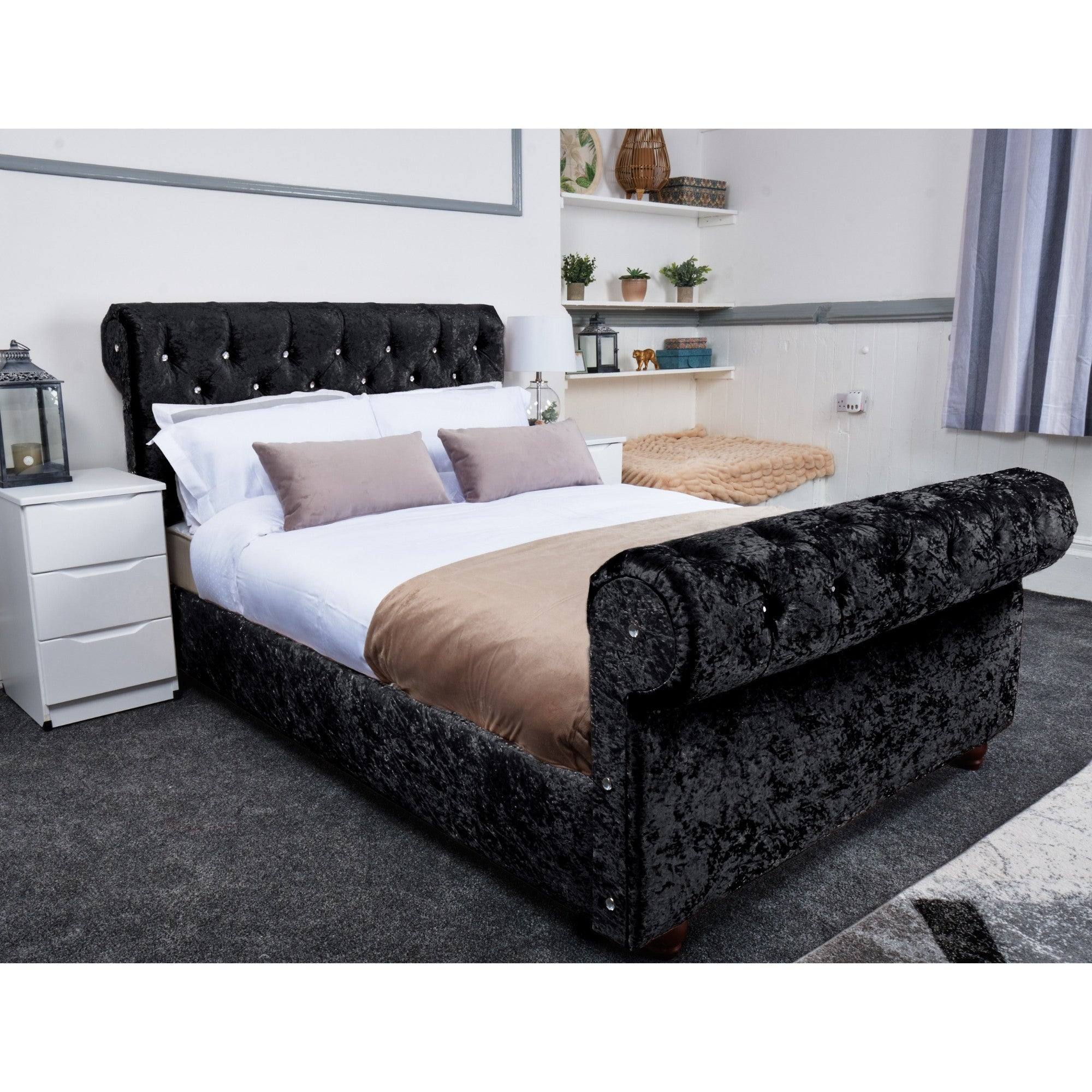 Florence Bed - Crushed Velvet Ottoman Bed Double, Queen, King - UK Online Furniture
