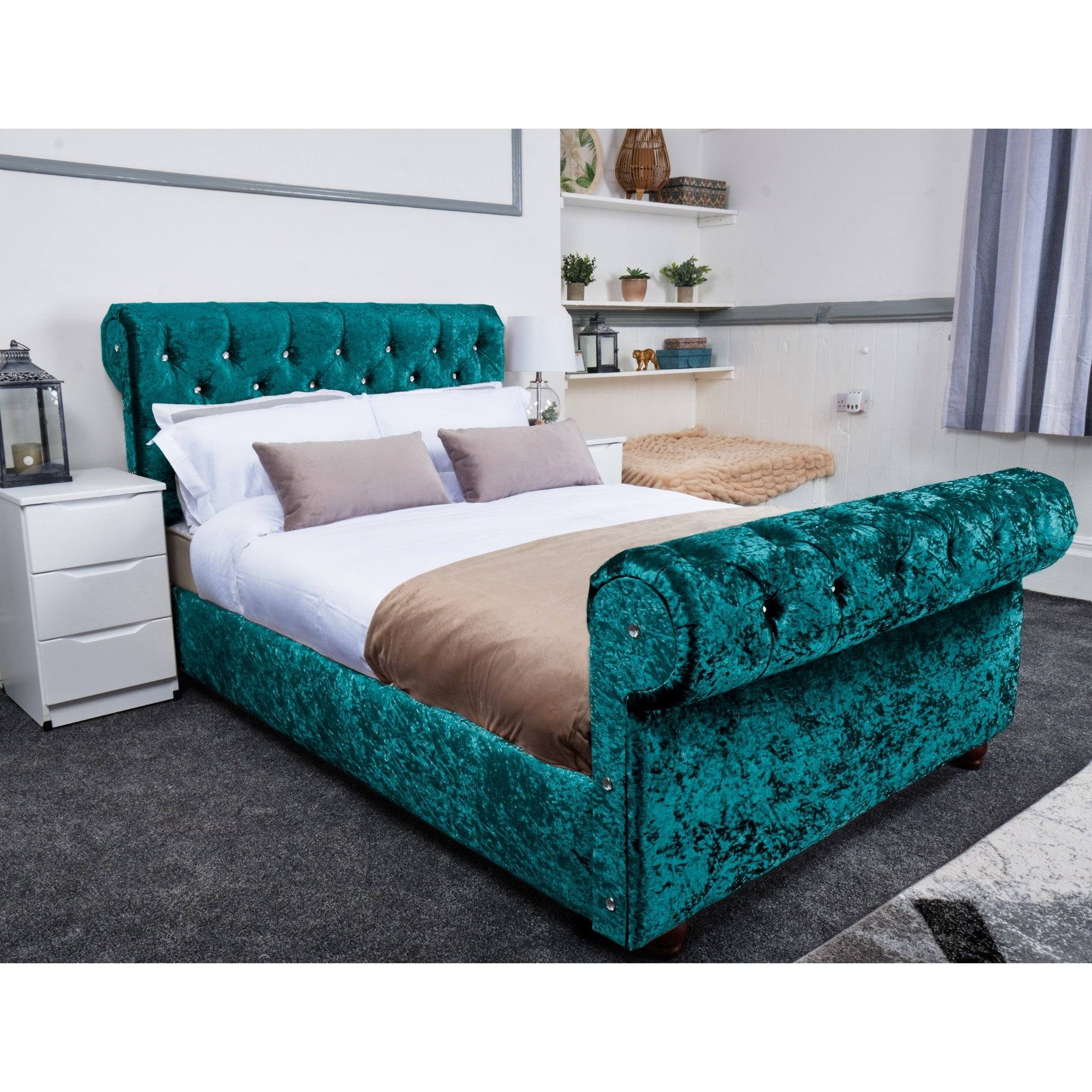 Florence Bed - Crushed Velvet Ottoman Bed Double, Queen, King - UK Online Furniture