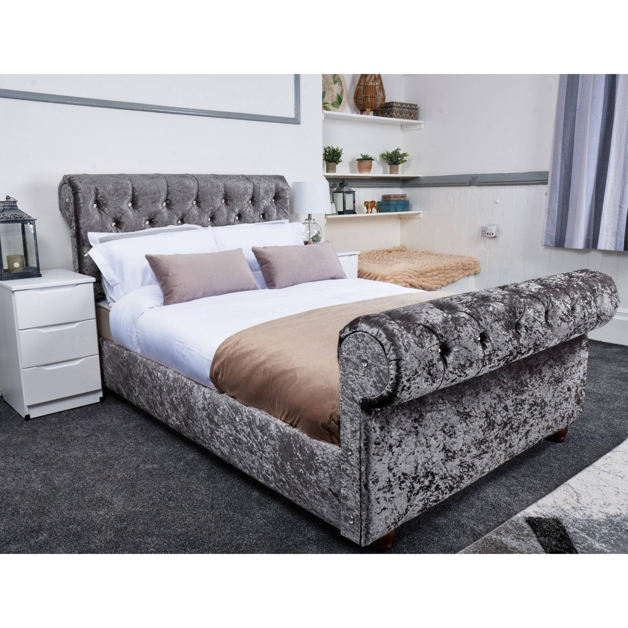 Florence Bed - Crushed Velvet Ottoman Bed Double, Queen, King - UK Online Furniture