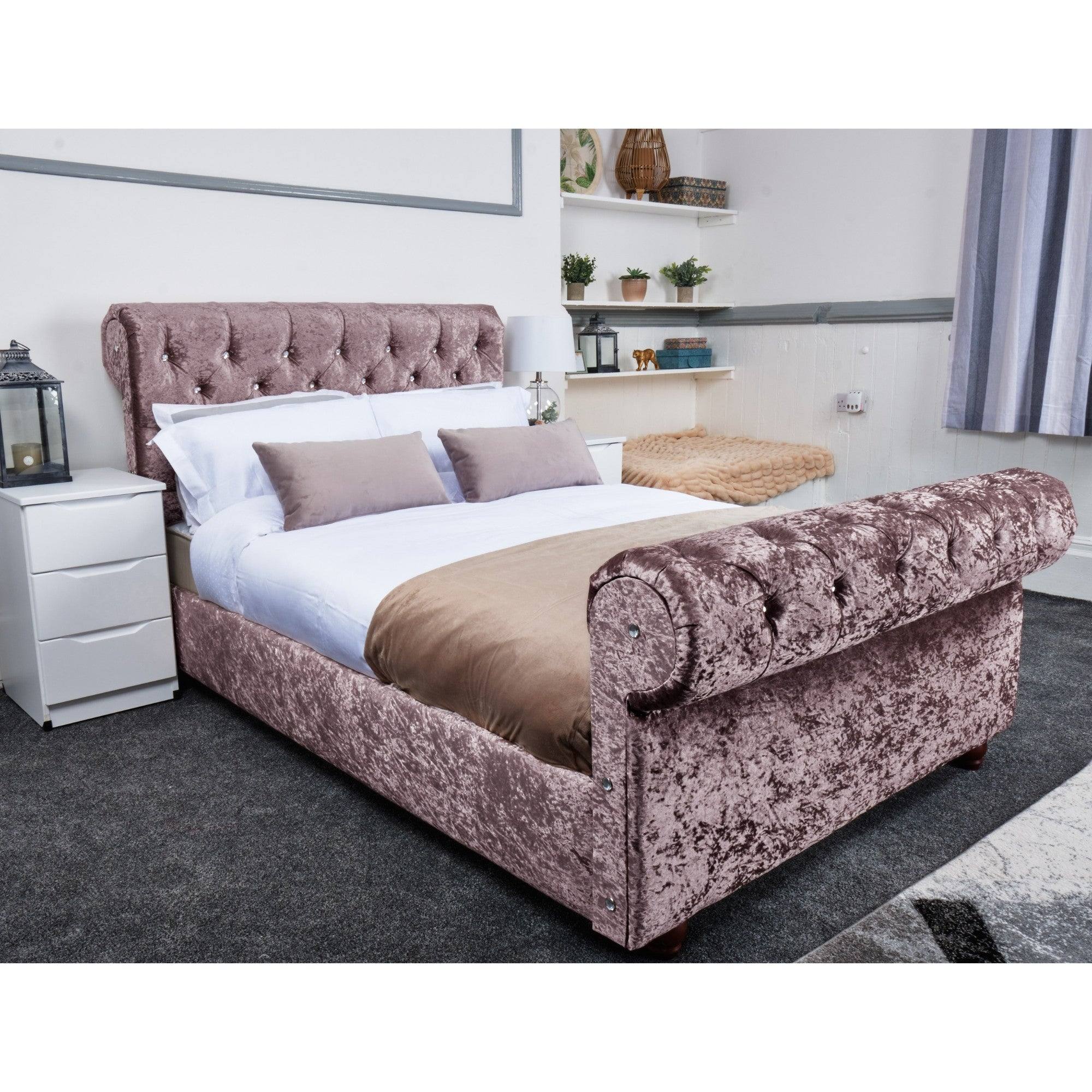 Florence Bed - Crushed Velvet Ottoman Bed Double, Queen, King - UK Online Furniture