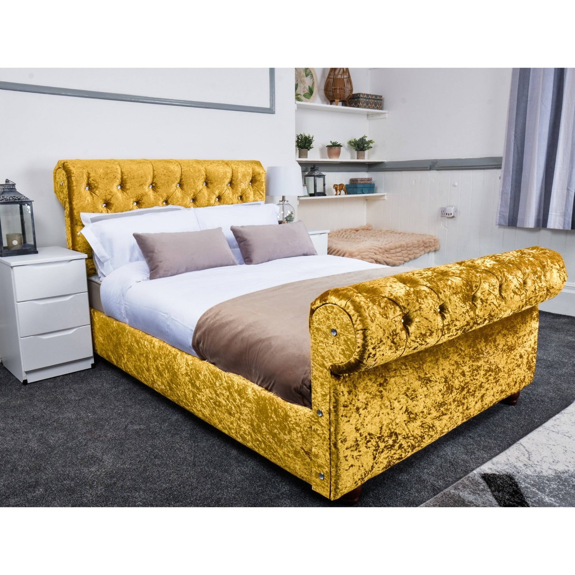 Florence Bed - Crushed Velvet Ottoman Bed Double, Queen, King - UK Online Furniture