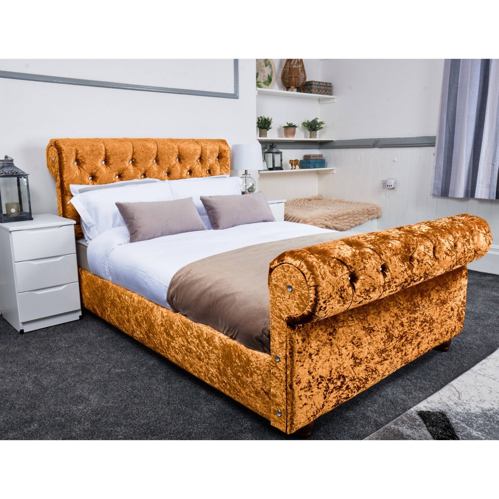 Florence Bed - Crushed Velvet Ottoman Bed Double, Queen, King - UK Online Furniture