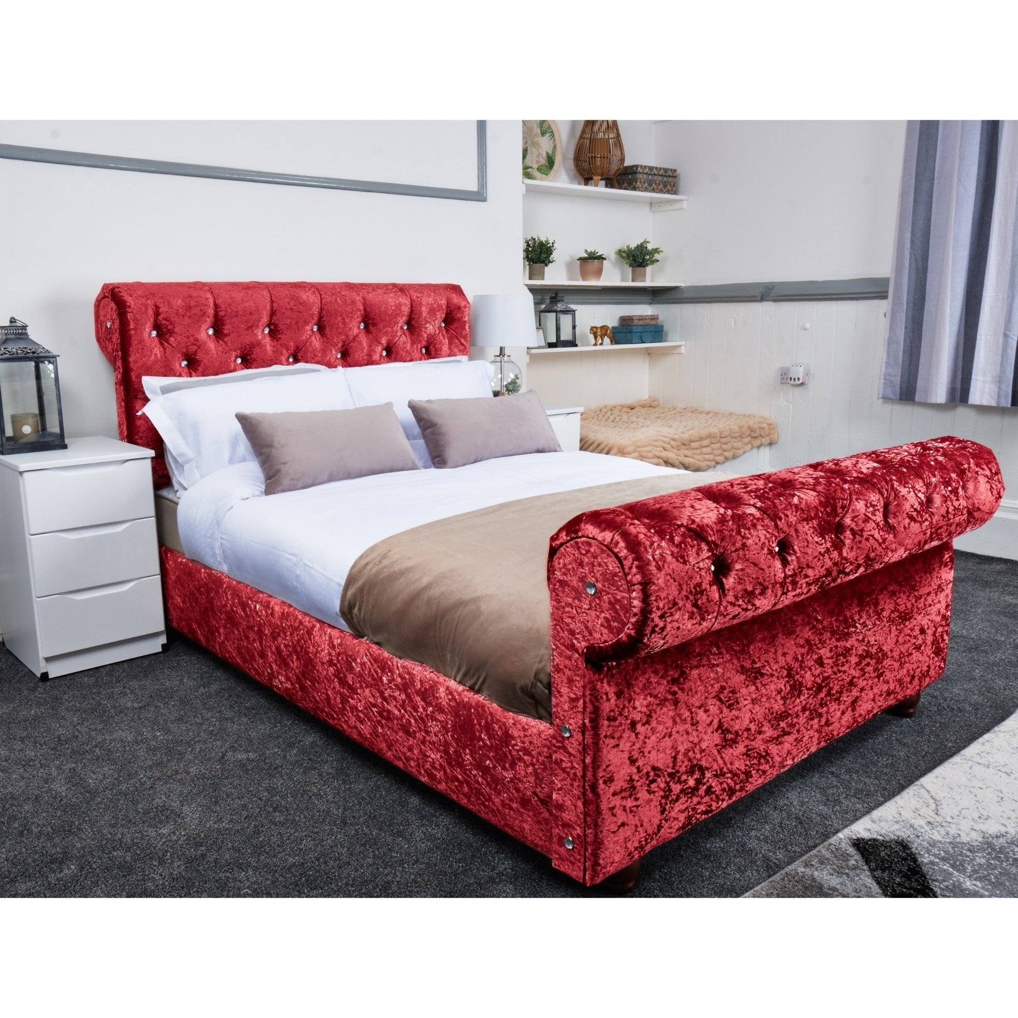 Florence Bed - Crushed Velvet Ottoman Bed Double, Queen, King - UK Online Furniture