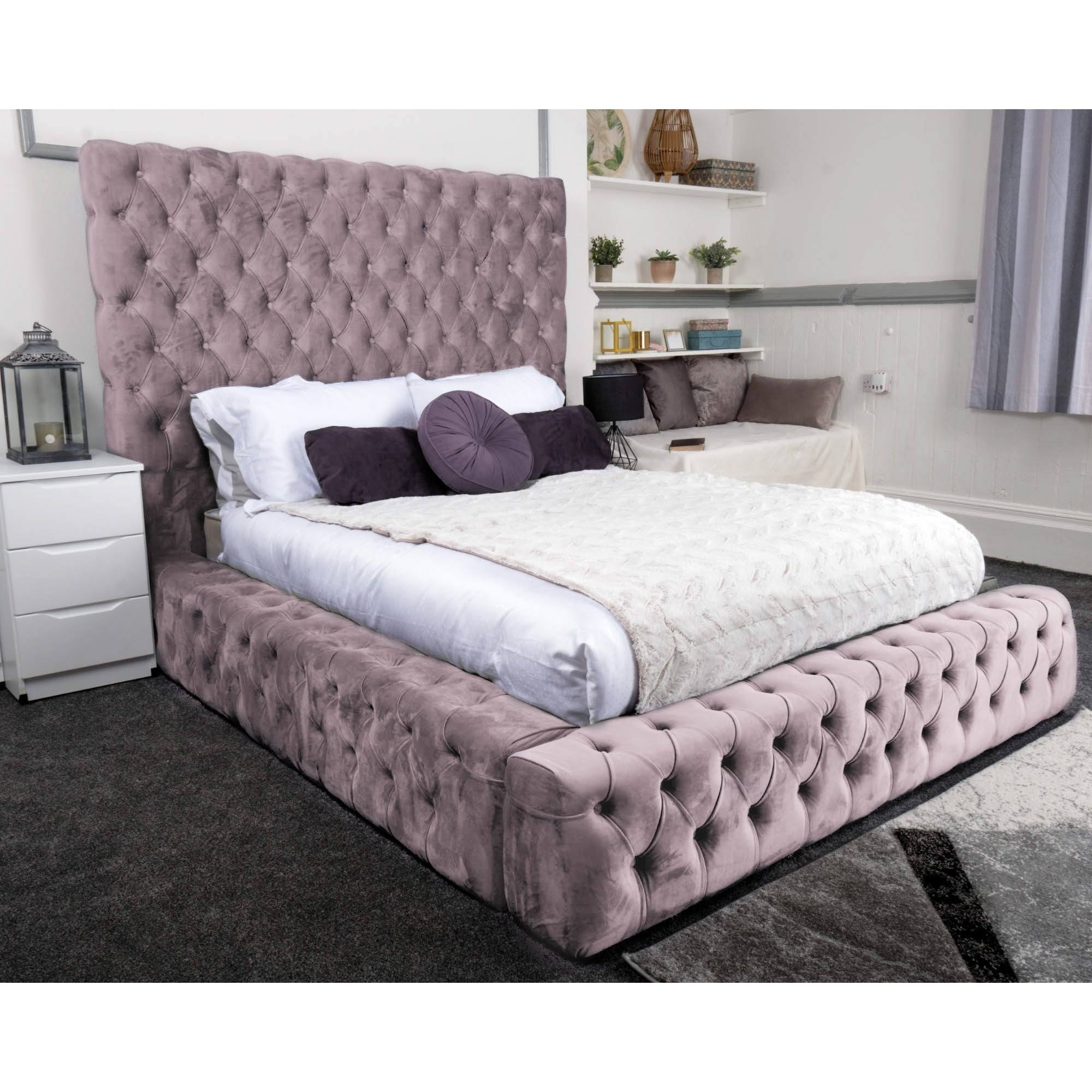 Ambassador Bed - Velvet Fabric Bed Frame - 4 Sizes -13 Colours - UK Online Furniture