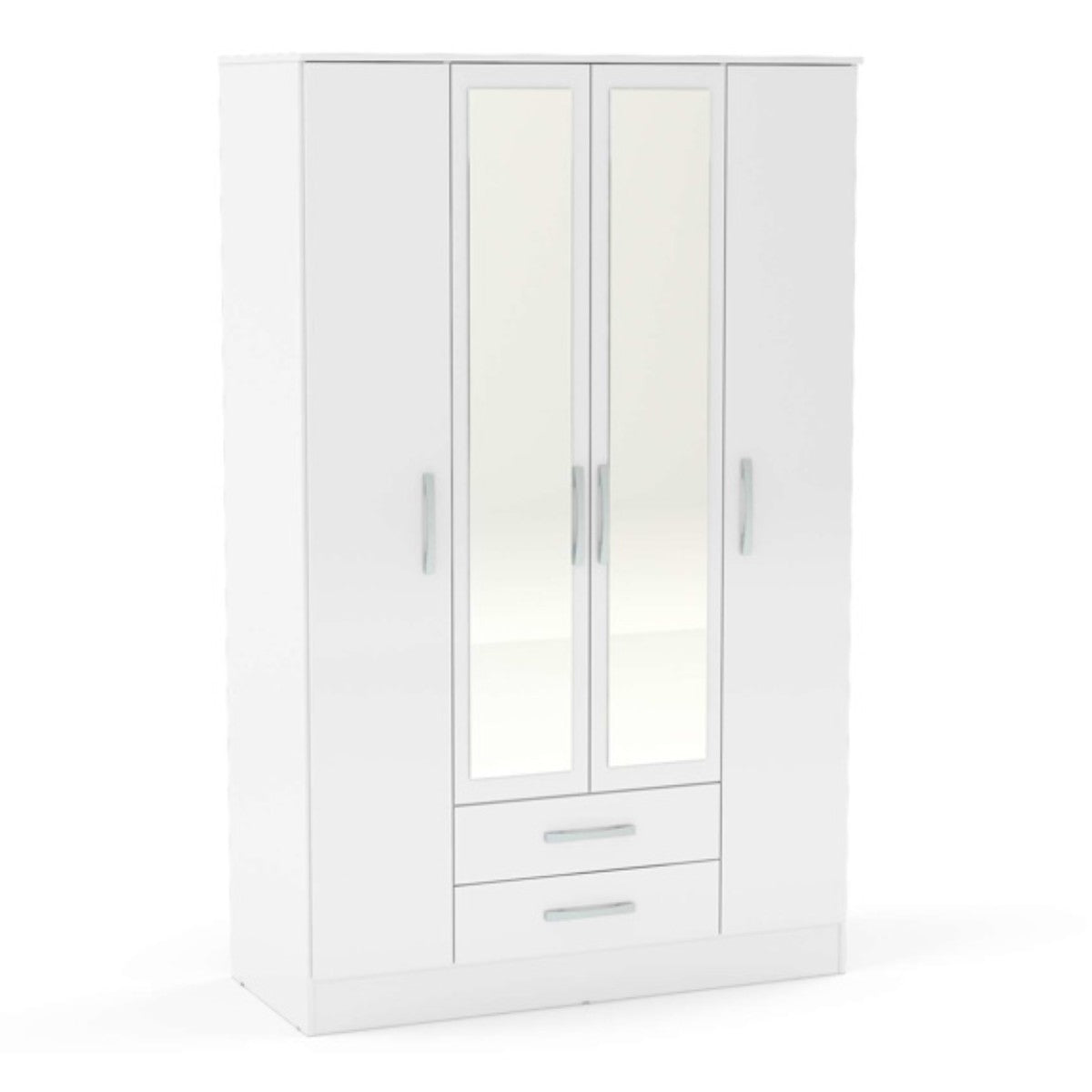 Lynx 4 Door Mirrored Wardrobe in White - UK Online Furniture