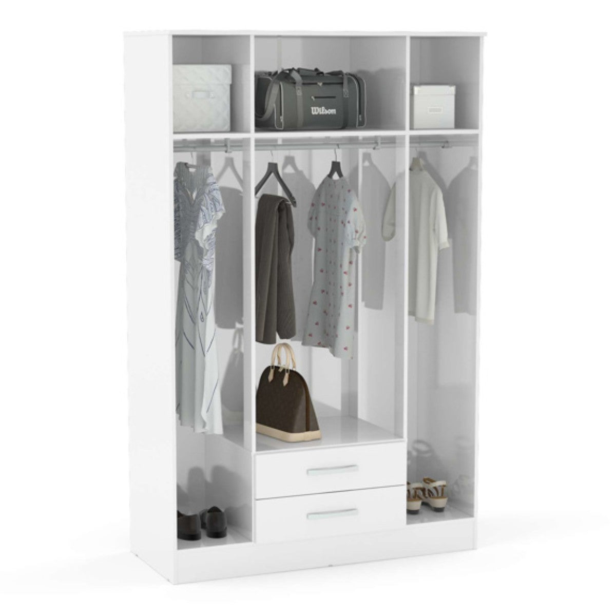 Lynx 4 Door Mirrored Wardrobe in White - UK Online Furniture