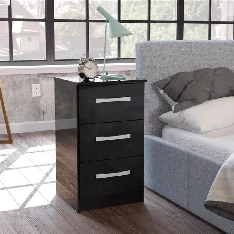 High-Gloss Lynx 3 Drawer Bedside in Grey, Black, White, Brown, Silver