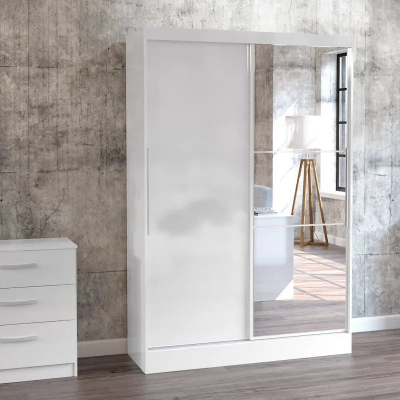 Lynx 2 Door Sliding Mirrored Wardrobe in White
