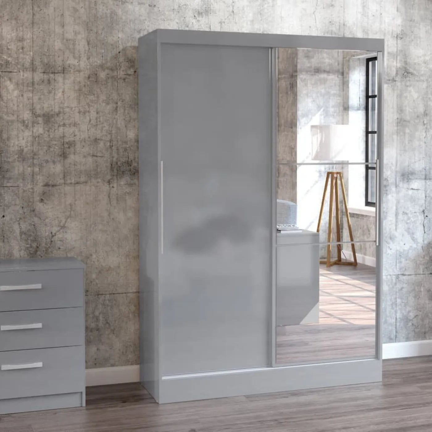 Lynx 2 Door Sliding Mirrored Wardrobe in Grey