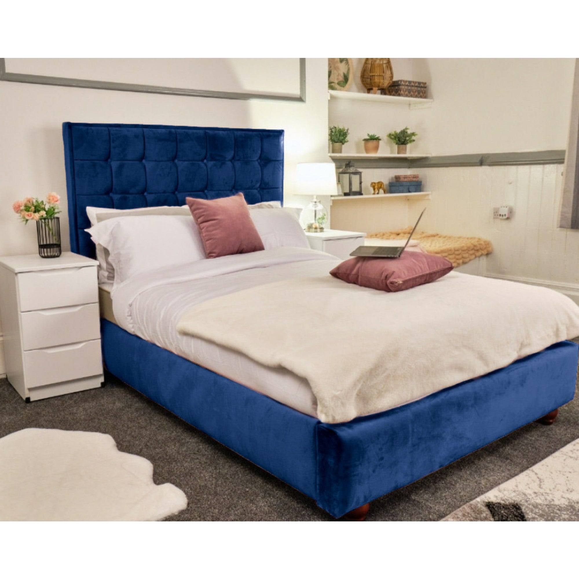 Prague Bed - Velvet Fabric Bed Frame - 5 Sizes -13 Colours - UK Online Furniture