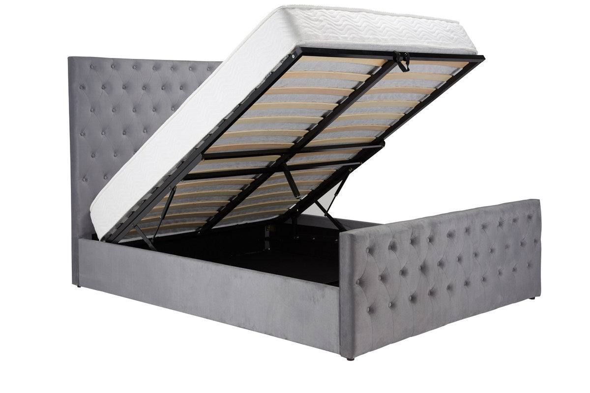 Marquis Grey Velvet Fabric Ottoman Storage Bed - UK Online Furniture