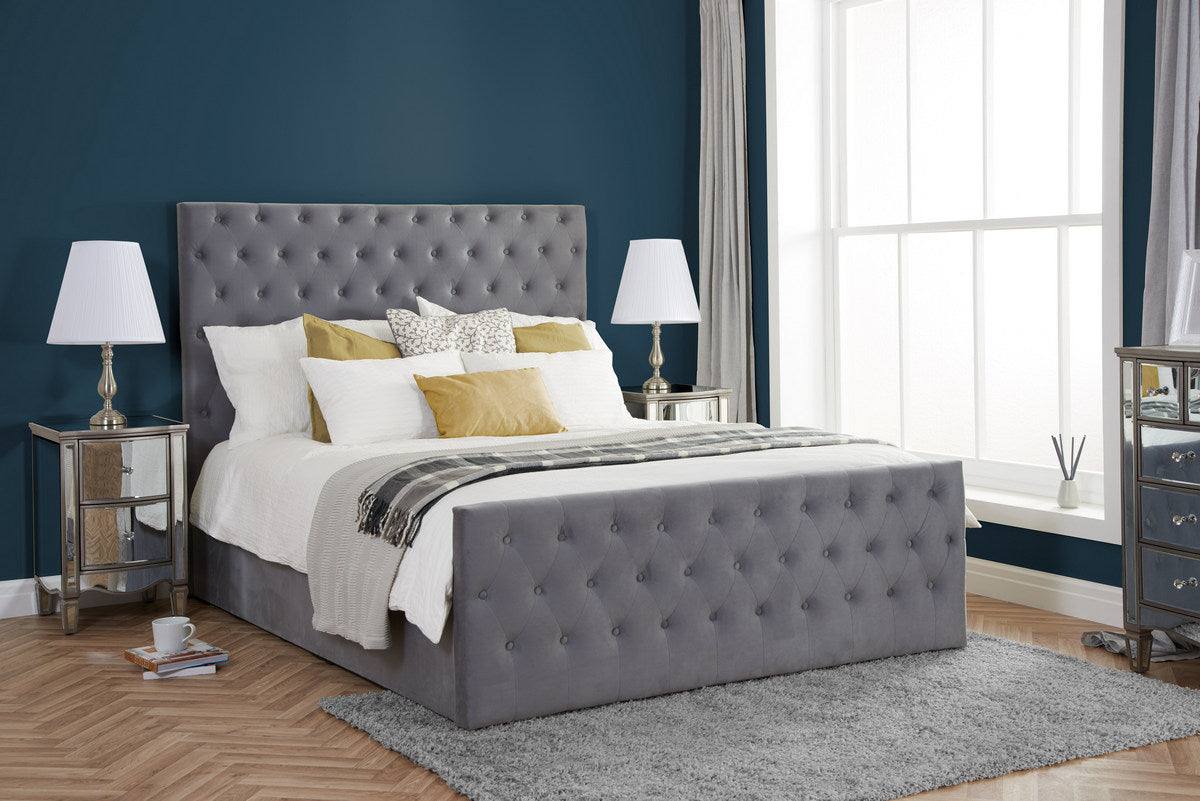 Marquis Grey Velvet Fabric Ottoman Storage Bed - UK Online Furniture