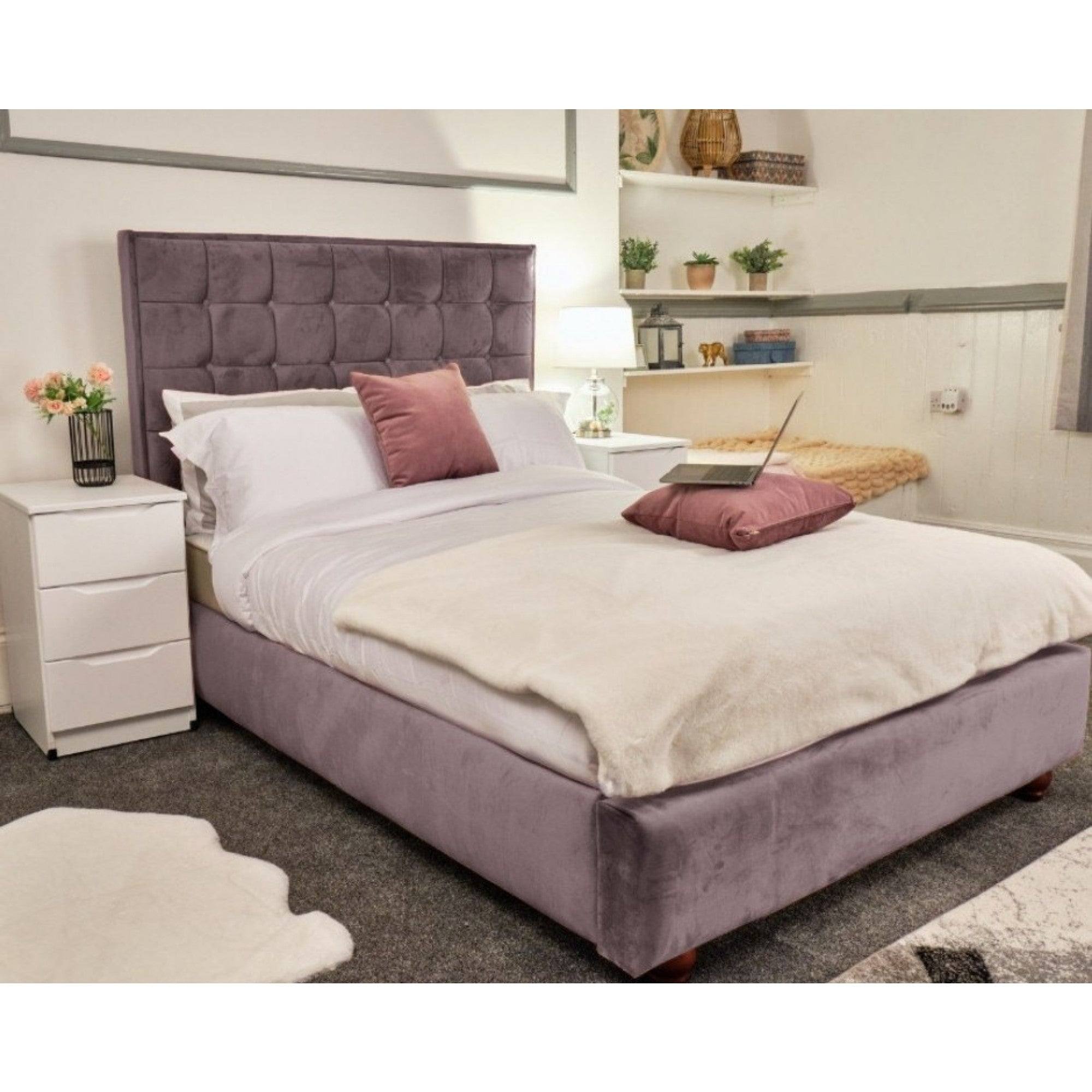 Prague Bed - Velvet Fabric Bed Frame - 5 Sizes -13 Colours - UK Online Furniture