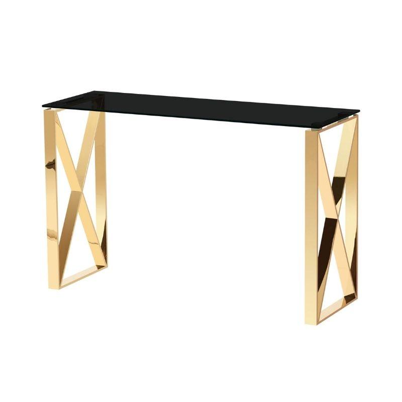 Ningbo Black Glass Gold Frame Hallway Console Table - UK Online Furniture