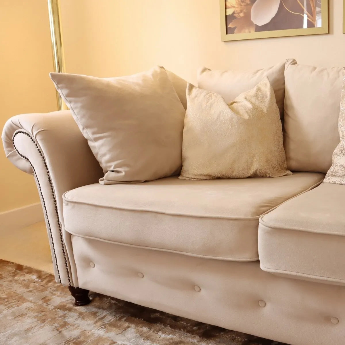 Oakland Scatter Back Velvet Corner Sofa in Beige or Grey Velvet
