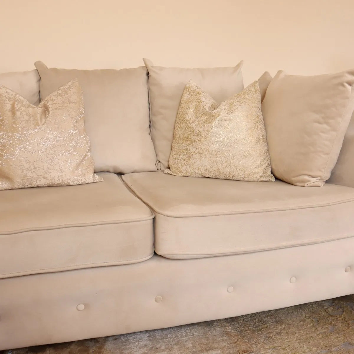 Oakland Scatter Back Velvet Corner Sofa in Beige or Grey Velvet