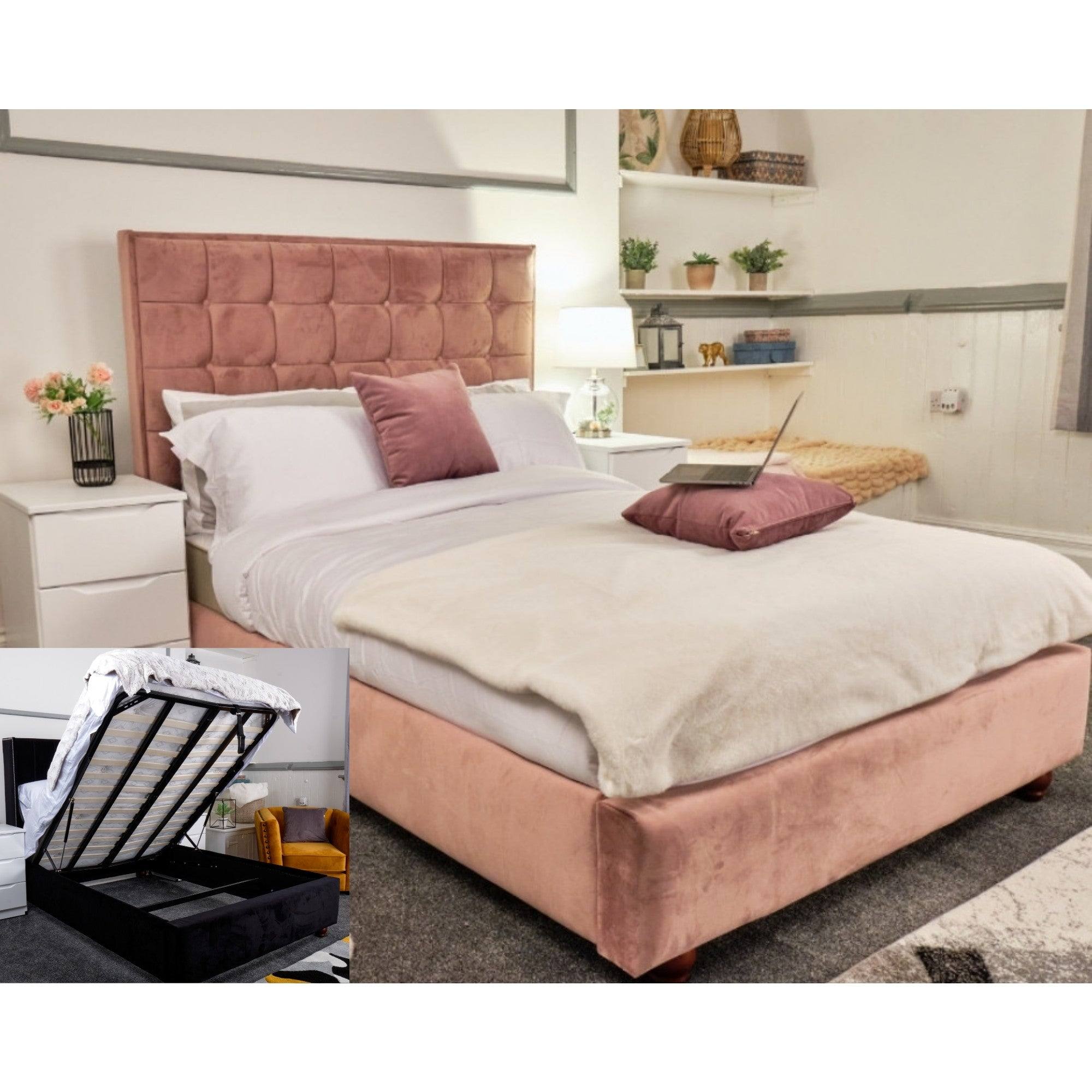Prague Bed - Velvet Fabric Bed Frame - 5 Sizes -13 Colours - UK Online Furniture