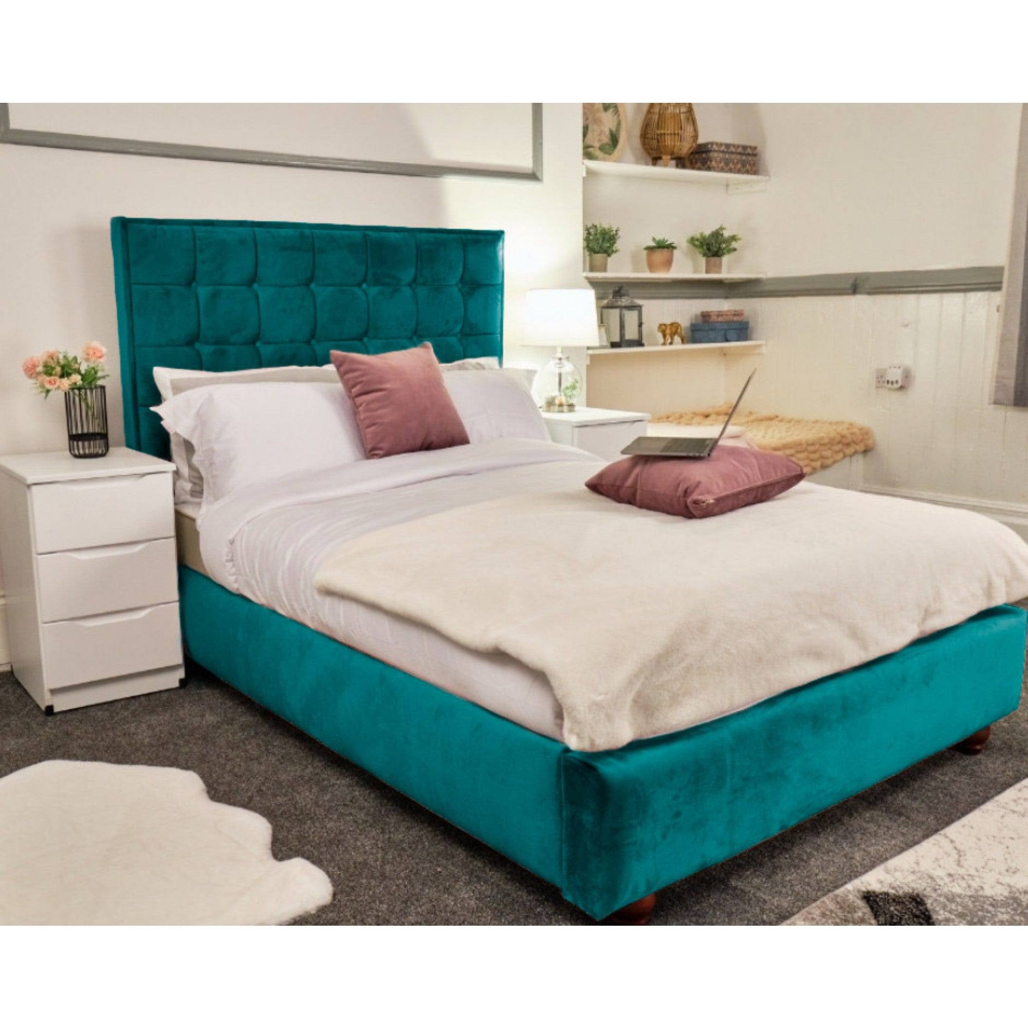 Prague Bed - Velvet Fabric Bed Frame - 5 Sizes -13 Colours - UK Online Furniture