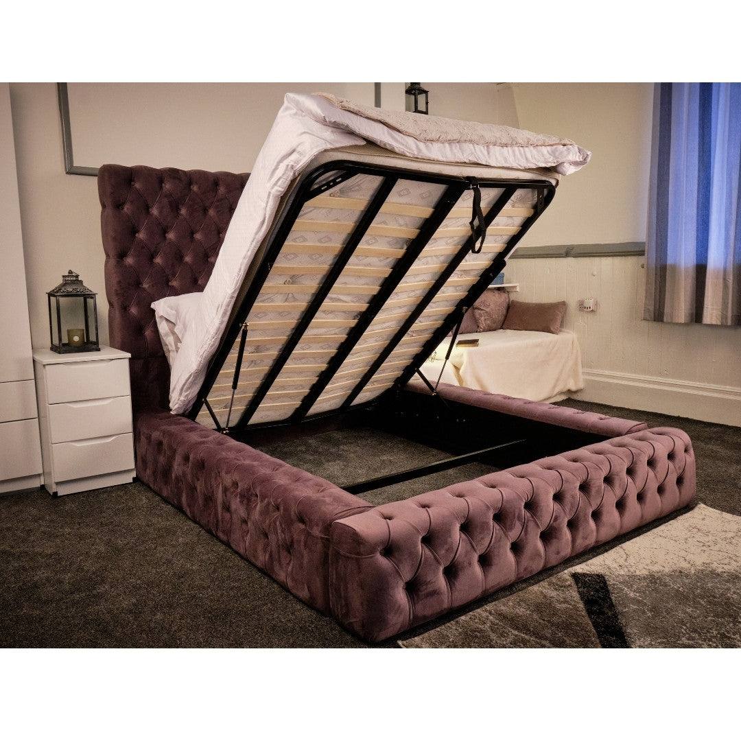 Ambassador Bed - Velvet Fabric Ottoman Bed Frame - UK Online Furniture