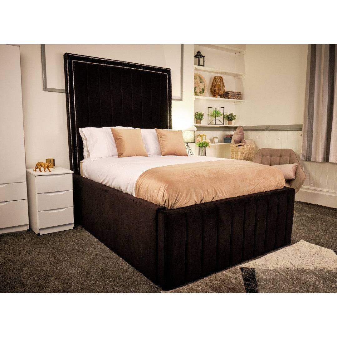Oslo Bed - Velvet Fabric Ottoman Bed Black, Grey, Blue - UK Online Furniture