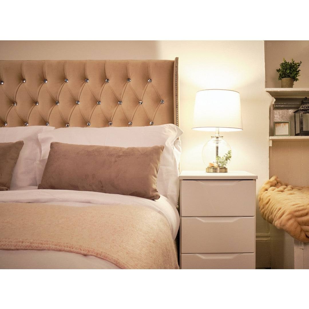 Venice Bed - Velvet Bed with Winged Headboard and Diamond Tufting - UK Online Furniture