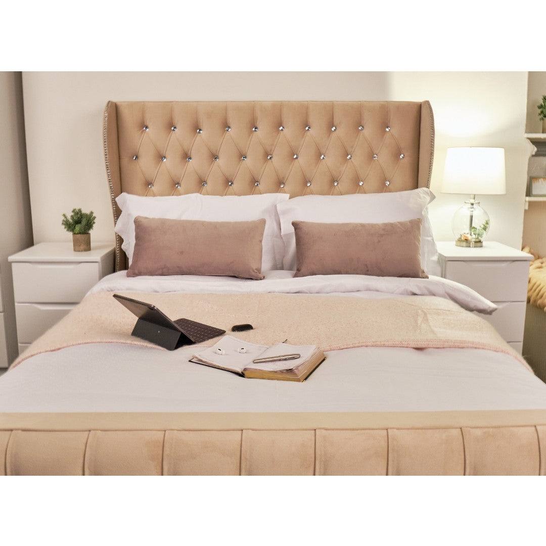 Venice Bed - Velvet Bed with Winged Headboard and Diamond Tufting - UK Online Furniture