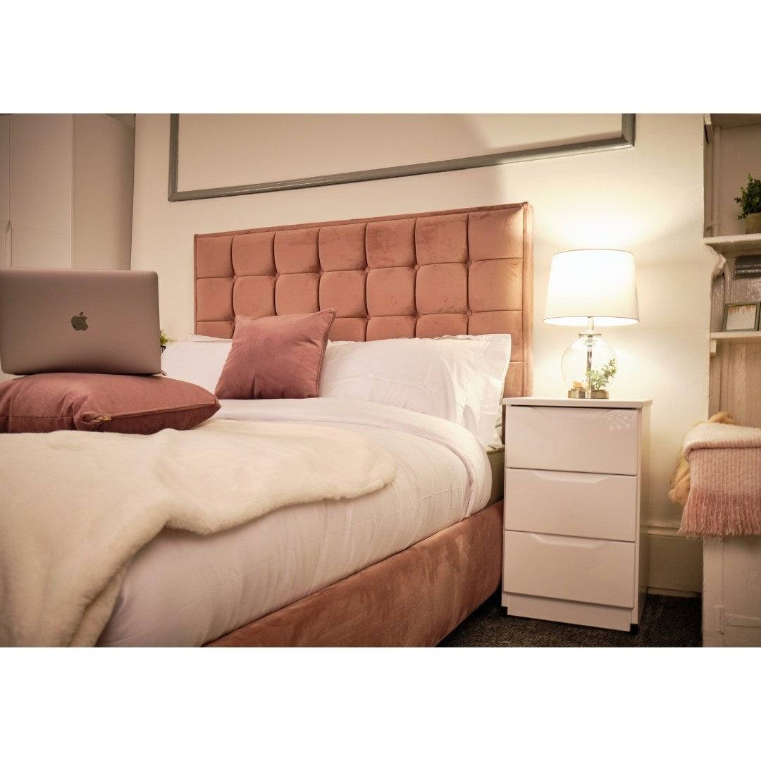 Prague Bed - Velvet Fabric Bed Frame - 5 Sizes -13 Colours - UK Online Furniture