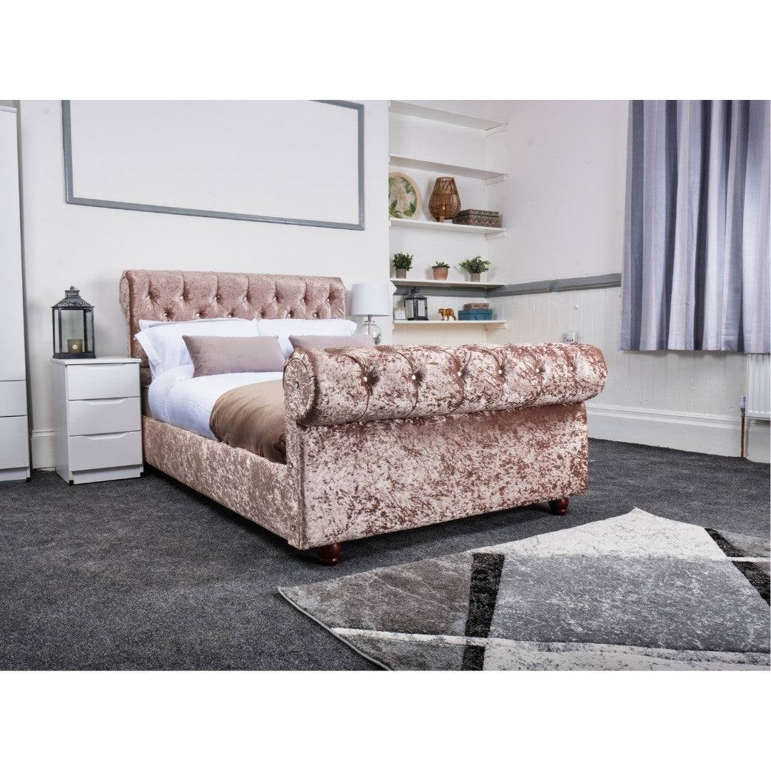 Florence Bed - Crushed Velvet Ottoman Bed Double, Queen, King - UK Online Furniture