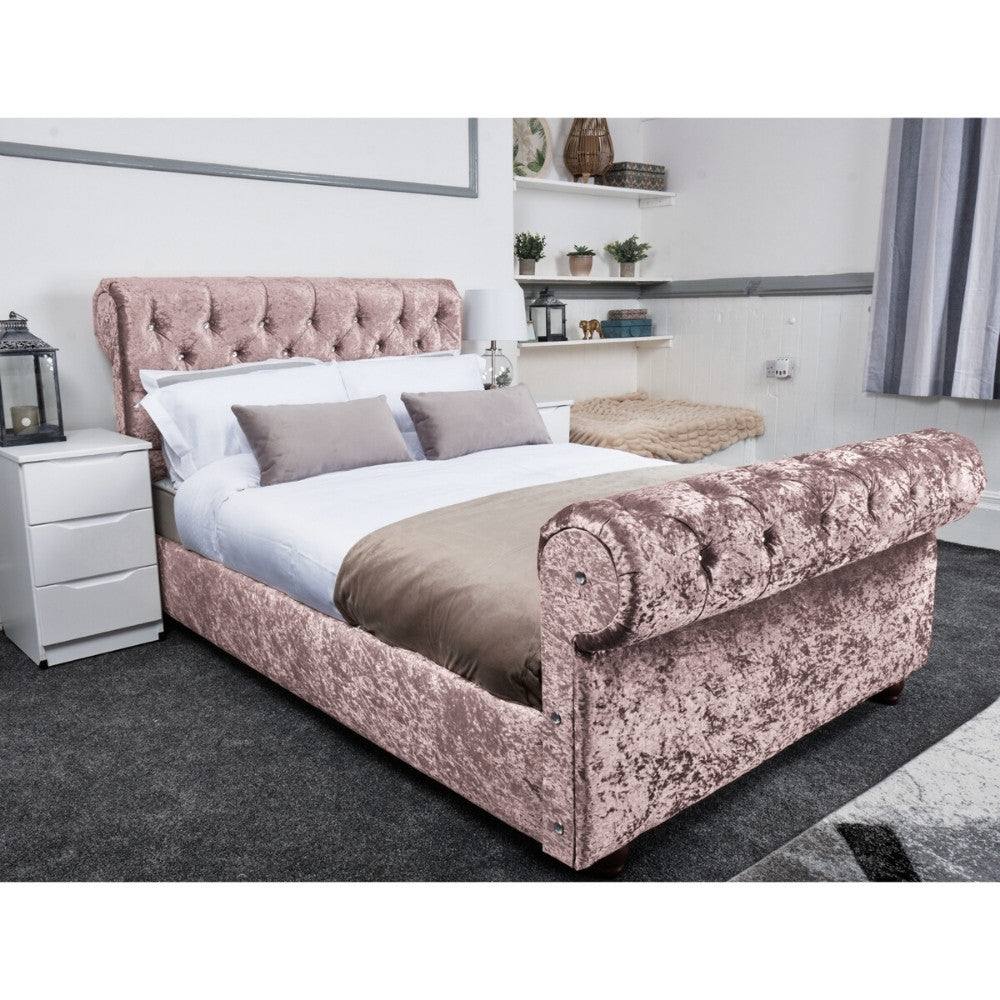 Florence Bed - Crushed Velvet Ottoman Bed Double, Queen, King - UK Online Furniture